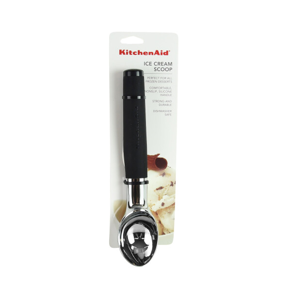 KitchenAid Chrome Ice Cream Scoop with Black Soft Handle, Dishwasher Safe - 18