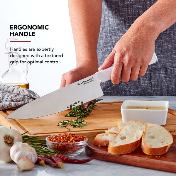 KitchenAid Classic 12-Piece Japanese Steel Knife Set with Block and Built-in Knife Sharpener, White - 19