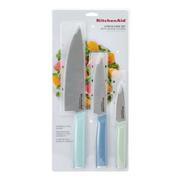 KitchenAid Classic 3-Piece Stainless Steel Chef Knife Set, Blue Velvet, Pistachio, Mineral Water - 11