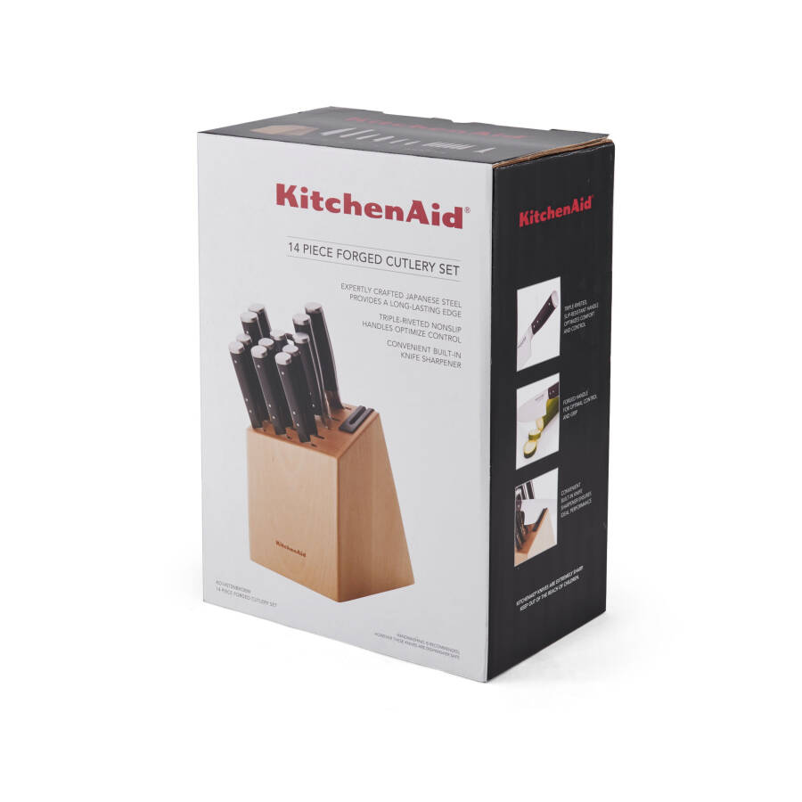 KitchenAid Gourmet 14 dona to'plam, uchta perchinli, yapon po'latidan yasalgan pichoq to'plami, blok va o'rnatilgan o'tkirlashtiruvchi bilan - 31