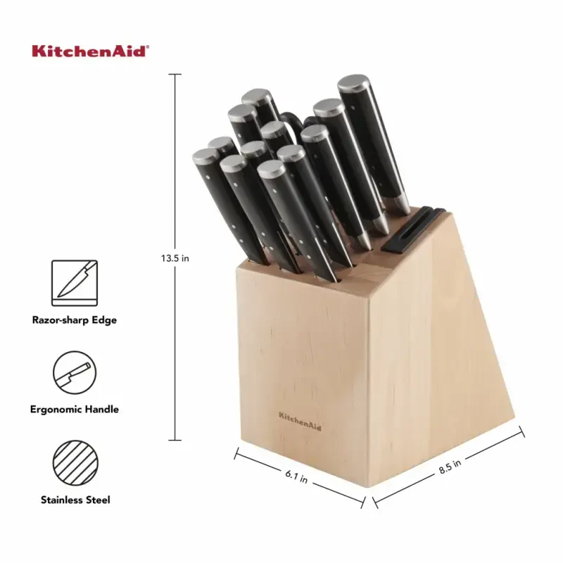 KitchenAid Gourmet 14 dona to'plam, uchta perchinli, yapon po'latidan yasalgan pichoq to'plami, blok va o'rnatilgan o'tkirlashtiruvchi bilan - 5