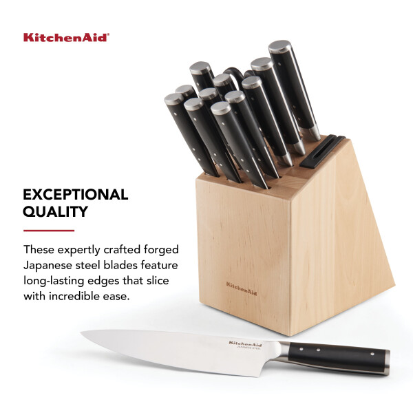 KitchenAid Gourmet 14-Piece Forged Triple Rivet Japanese Steel Knife Set with Block and Built-in Sharpener - 19