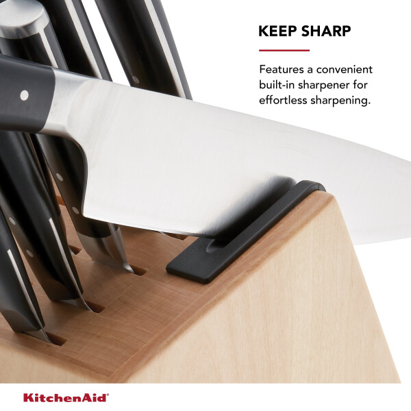 KitchenAid Gourmet 14-Piece Forged Triple Rivet Japanese Steel Knife Set with Block and Built-in Sharpener - 20