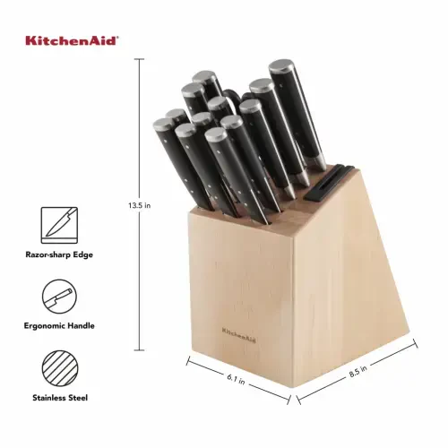 KitchenAid Gourmet 14-Piece Forged Triple Rivet Japanese Steel Knife Set with Block and Built-in Sharpener - 5