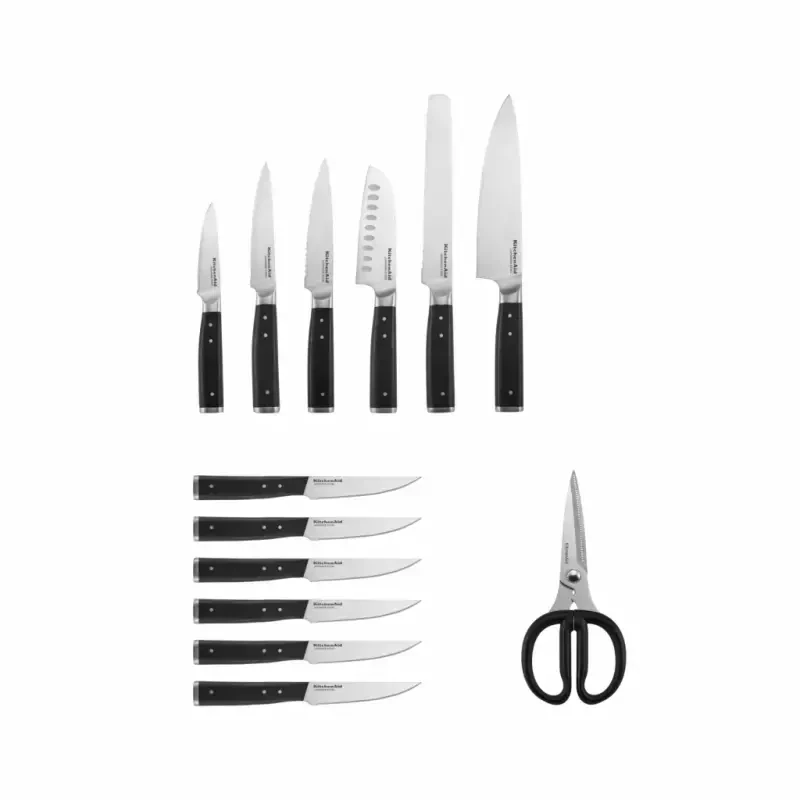 KitchenAid Gourmet 14-Piece Forged Triple Rivet Japanese Steel Knife Set with Block and Built-in Sharpener - 6
