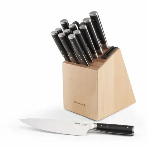 KitchenAid Gourmet 14-Piece Forged Triple Rivet Japanese Steel Knife Set with Block and Built-in Sharpener - 15