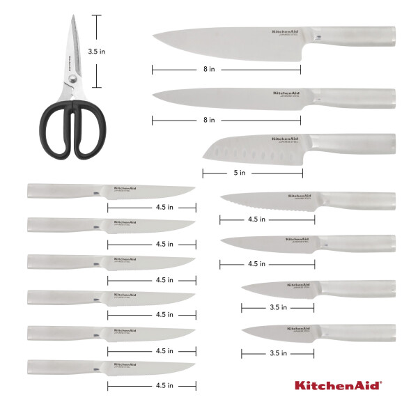 KitchenAid Gourmet 15 dona forged paslanmaydigan po'lat pichoq to'plami, blok bilan, qora - 16