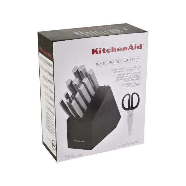 KitchenAid Gourmet 15 dona forged paslanmaydigan po'lat pichoq to'plami, blok bilan, qora - 20