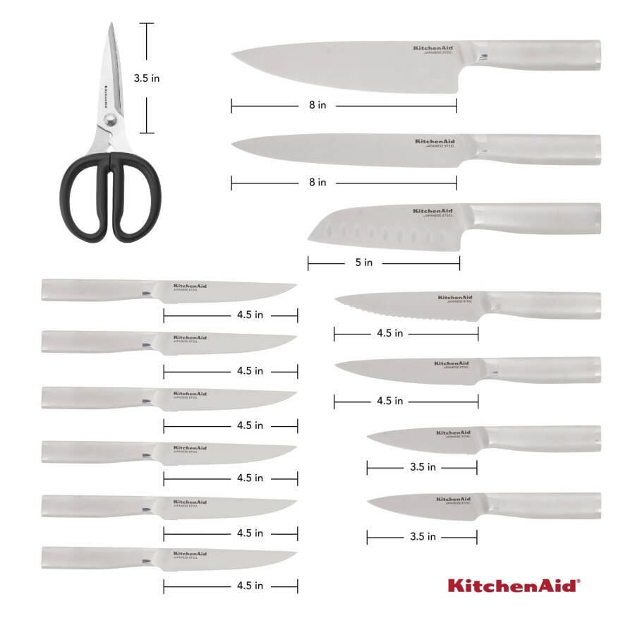 KitchenAid Gourmet 15-Piece Forged Stainless Steel Knife Set with Block, Black - 16