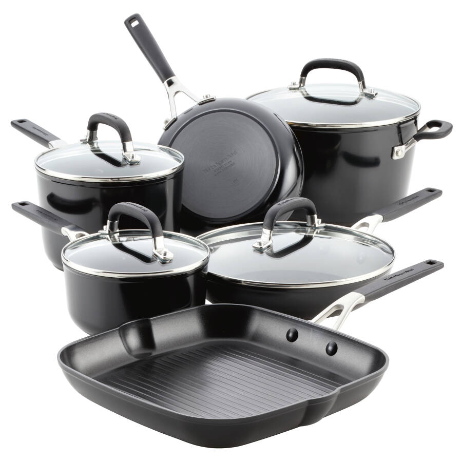 KitchenAid Hard Anodized 10 Piece Nonstick Pots and Pans Set, Onyx Black - 8