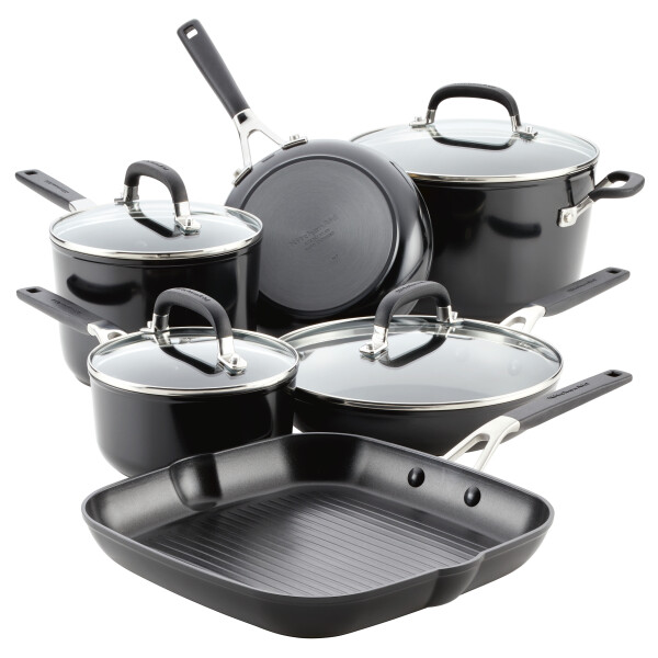 KitchenAid Hard Anodized 10 Piece Nonstick Pots and Pans Set, Onyx Black - 1