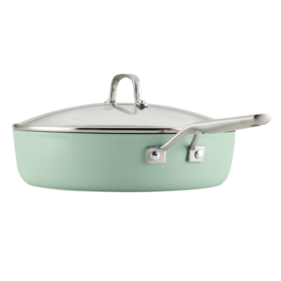 KitchenAid Hard Anodized 5 Quart Ceramic Nonstick Saute Pan with Lid, Pistachio - 20