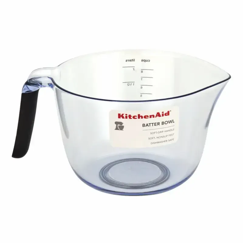 KitchenAid Universal 8 Cup Clear Plastic Batter Mixing Bowl with Black Handle - 1