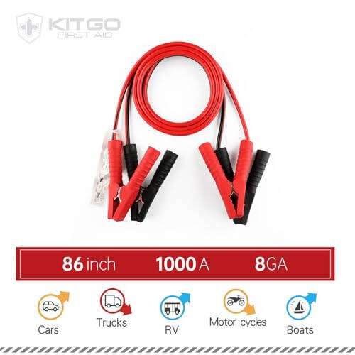 Kitgo Car Emergency Kit, Premium Roadside Assistance Essentials with Jumper Cables, Flashlight, Shovel, Screwdriver Set - Ideal Auto Road Safety Kit, Survival, Truck, RV and More. Gift for Father (Red) - 5