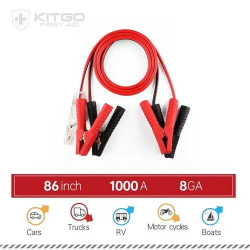 Kitgo Car Emergency Kit, Premium Roadside Assistance Essentials with Jumper Cables, Flashlight, Shovel, Screwdriver Set - Ideal Auto Road Safety Kit, Survival, Truck, RV and More. Gift for Father (Red) - 5