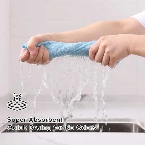 Kitinjoy Microfiber Cleaning Cloth, 12 Pack Soft and Lint-Free Microfiber Towels, Cleaning Supplies, Absorbent Fast-Drying Cleaning Rags for Housekeeping, Kitchen, Windows, 12 x 12 Inches, Light Blue - 3