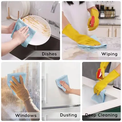 Kitinjoy Microfiber Cleaning Cloth, 12 Pack Soft and Lint-Free Microfiber Towels, Cleaning Supplies, Absorbent Fast-Drying Cleaning Rags for Housekeeping, Kitchen, Windows, 12 x 12 Inches, Light Blue - 5