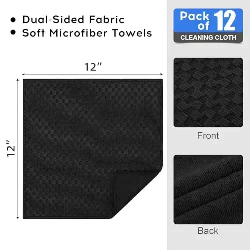 Kitinjoy Microfiber Cleaning Cloth, 12 Pack Soft and No Lint Microfiber Towels Cleaning Supplies, Absorbent Fast Drying Cleaning Rags for Housekeeping, Kitchen, Window, 12 x12 Inches, Black - KITINJOY (1)
