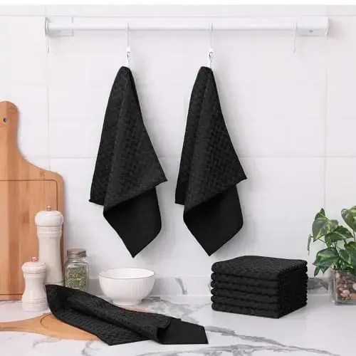 Kitinjoy Mikrofiber Tozalash Mato, 12 Paket Yumshoq va Tuk Qoldirmaydigan Mikrofiber Sochiq Tozalash Materiallari, Uy Bekasi, Oshxona, Oyna uchun Absorbent Tez Quritadigan Tozalash Latta, 12 x12 Dyum, Qora - 6