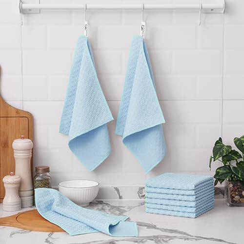 Kitinjoy Mikrofiber Tozalash Salfetkasi, 12 dona Yumshoq va Tuksiz Mikrofiber Sochiqlar Tozalash Asboblari, Yutish tez quriydigan Tozalash latta Uy ishlari, Oshxona, Derazalar uchun, 12 x 12 dyuym, Och moviy - 6