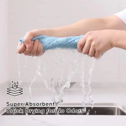 Kitinjoy Mikrofiber Tozalash Salfetkasi, 12 dona Yumshoq va Tuksiz Mikrofiber Sochiqlar Tozalash Asboblari, Yutish tez quriydigan Tozalash latta Uy ishlari, Oshxona, Derazalar uchun, 12 x 12 dyuym, Och moviy - 3