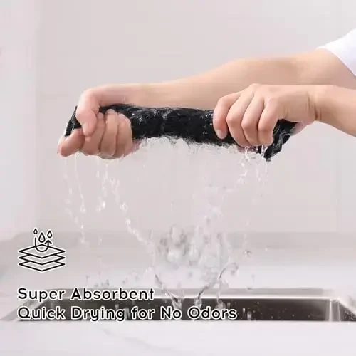 Kitinjoy Салфетка из микрофибры для уборки, 12 шт. Мягкие и безворсовые полотенца из микрофибры, принадлежности для уборки, абсорбирующие быстросохнущие тряпки для домашнего хозяйства, кухни, окон, 12 x12 дюймов, черные - 3