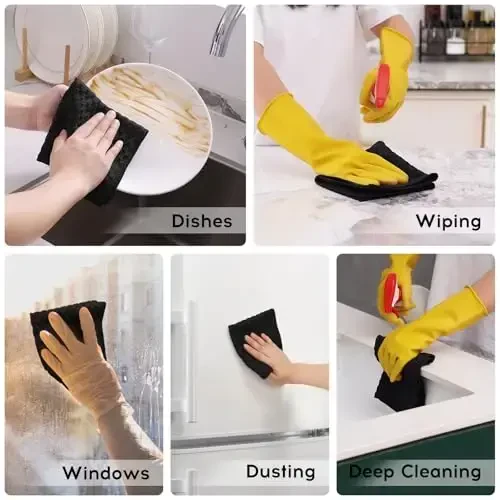 Kitinjoy Салфетка из микрофибры для уборки, 12 шт. Мягкие и безворсовые полотенца из микрофибры, принадлежности для уборки, абсорбирующие быстросохнущие тряпки для домашнего хозяйства, кухни, окон, 12 x12 дюймов, черные - 5