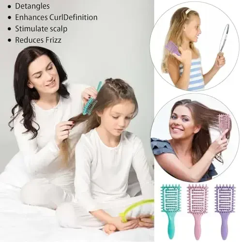 Curl Defining Brush,2024 Curly Hair Brush,Vented Hair Brush for Detangling, Shaping and Defining Curls For Women and Men Less Pulling (2Pcs Pink) - 3