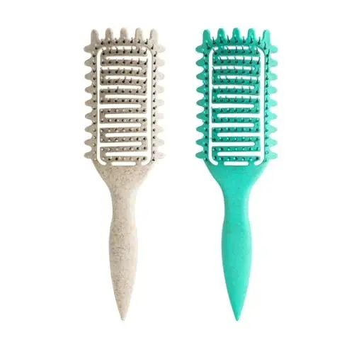 Curl Defining Brush,2024 Curly Hair Brush,Vented Hair Brush for Detangling, Shaping and Defining Curls For Women and Men Less Pulling (Green Beige) 