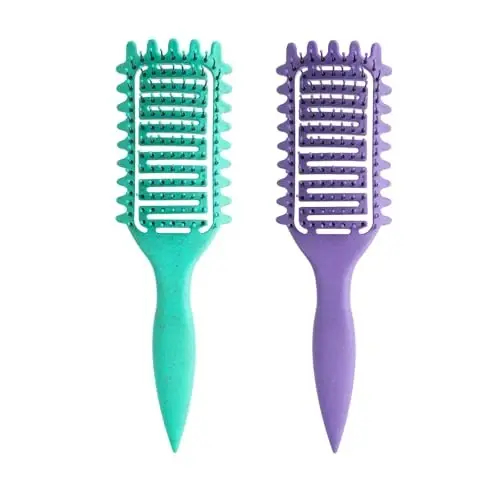 Curl Defining Brush,2024 Curly Hair Brush,Vented Hair Brush for Detangling, Shaping and Defining Curls For Women and Men Less Pulling (Green Purple) 