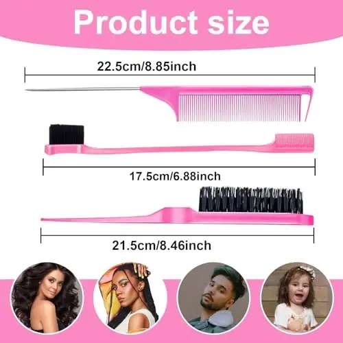 Curly Hair Boar Bristle Curl Defining Brush for Curl Wave Straight Hair, Unique Trident Handle Design Defineing Brush for Wet Dry Hairs, Styling Massage Hairbrush Hairs Pick Comb Edge Comb Pink - 3
