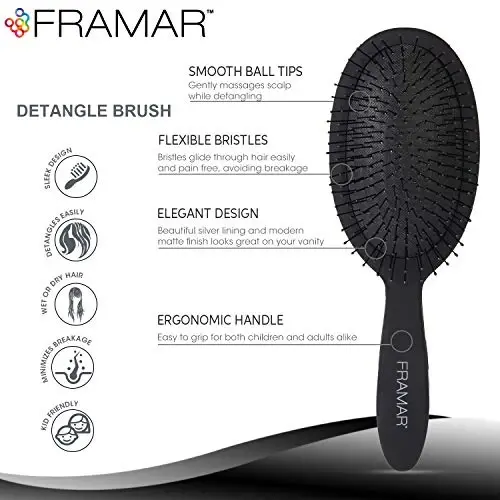 Framar Detangling Brush for Curly Hair – Hair Brushes for Women Detangler, Wet Detangler Hair Brush Wet, Wet Hairbrush For Women, Hairbrushes, Wet Hair Brush Detangler – Reduces Hair Breakage Black - 2