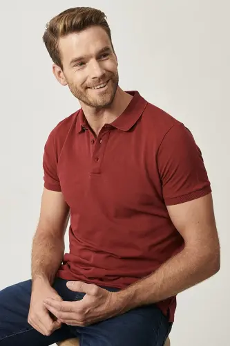 Kıvrılmaz Pike Polo Yaka Erkek Bordo Tişört - bordo 