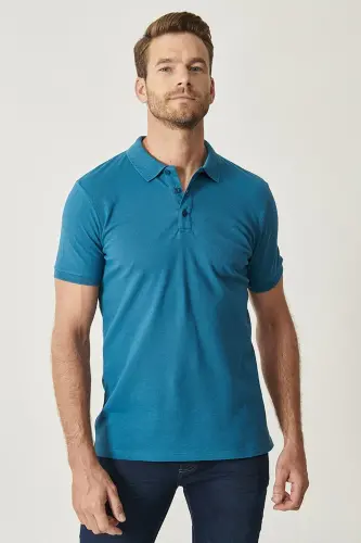 Kıvrılmaz Pike Polo Yaka Erkek Havacı Mavi Tişört - havacı mavi 