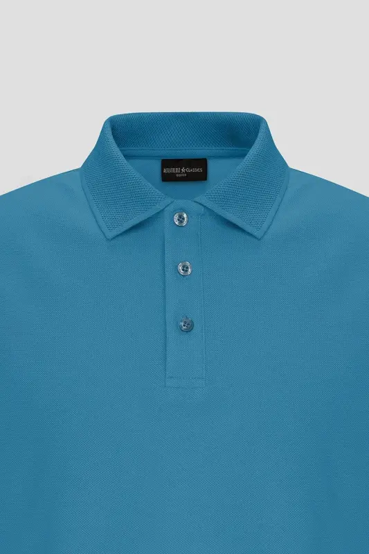 Kıvrılmaz Pike Polo Yaka Erkek Havacı Mavi Tişört - havacı mavi - 8