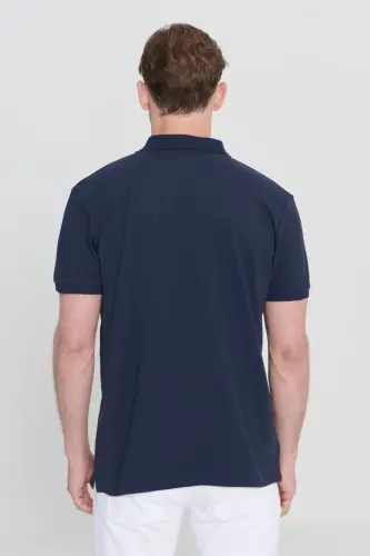 Kıvrılmaz Pike Polo Yaka Erkek Prusya Lacivert Tişört - lacivert - 8