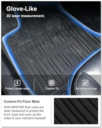 Kiwi Master Floor Mats for 2011-2023 Dodge Challenger RWD | OEM Replacement 82212545, Custom Fit All Weather Car Mats, Heavy Duty TPE Floor Liners, Front & Rear 2 Row Set, Black 