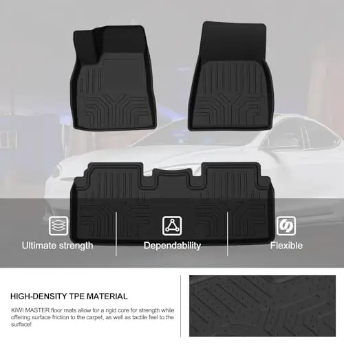 KIWI MASTER Floor Mats for 2012-2020 Tesla Model S All Weather Protector Mat Front & Rear 2 Row Seat Heavy Duty TPE Slush Liner Black - 6