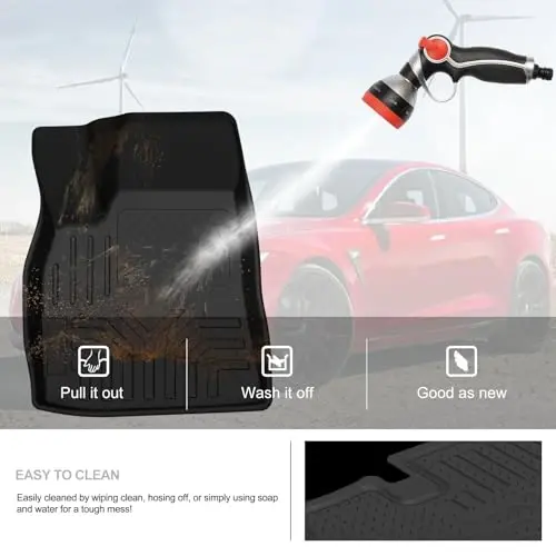KIWI MASTER Floor Mats for 2012-2020 Tesla Model S All Weather Protector Mat Front & Rear 2 Row Seat Heavy Duty TPE Slush Liner Black - 7