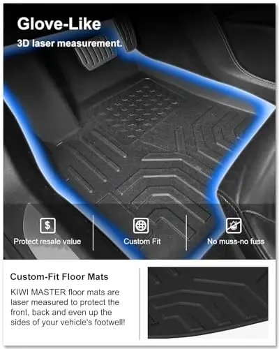 KIWI MASTER Floor Mats for 2012-2020 Tesla Model S, Custom Fit All Weather Car Mats, Heavy Duty TPE Floor Liners, Front & Rear 2 Row, Black 