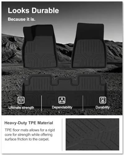 KIWI MASTER Floor Mats for 2012-2020 Tesla Model S, Custom Fit All Weather Car Mats, Heavy Duty TPE Floor Liners, Front & Rear 2 Row, Black - 4