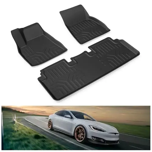 KIWI MASTER Floor Mats for 2012-2020 Tesla Model S, Custom Fit All Weather Car Mats, Heavy Duty TPE Floor Liners, Front & Rear 2 Row, Black - 6