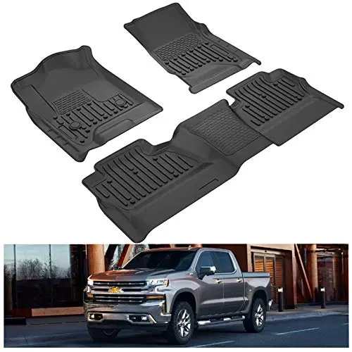 KIWI MASTER Floor Mats for 2014-2018 Chevy Silverado/GMC Sierra 1500 Crew Cab, 2015-2019 Silverado/Sierra 2500/3500 HD Crew Cab Front Rear Seat 2 Row All Weather Mat Liners Black - 1