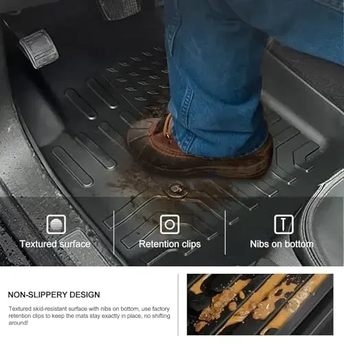 KIWI MASTER 2015-2022 Chevy Colorado/GMC Canyon Crew Cab uchun pol qoplamalari, barcha ob-havo uchun avtomobil gilamlari, TPE pol qoplamalari, old va orqa 2 qator, qora - 5