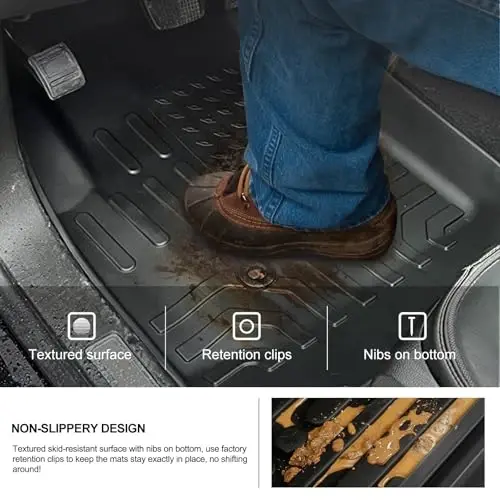 KIWI MASTER 2015-2022 Chevy Colorado/GMC Canyon Crew Cab uchun pol qoplamalari, barcha ob-havo uchun avtomobil gilamlari, TPE pol qoplamalari, old va orqa 2 qator, qora - 5