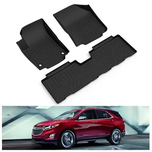 Kiwi Master Floor Mats for 2018-2024 Chevy Equinox/GMC Terrain | Custom Fit All Weather Car Mats, Heavy Duty TPE Floor Liners, Front & Rear 2 Row Set, Black - 1