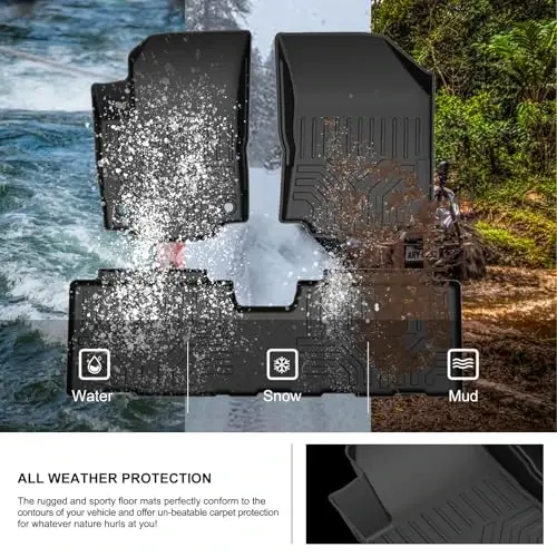 Kiwi Master Floor Mats for 2018-2024 Chevy Equinox/GMC Terrain | Custom Fit All Weather Car Mats, Heavy Duty TPE Floor Liners, Front & Rear 2 Row Set, Black - 3