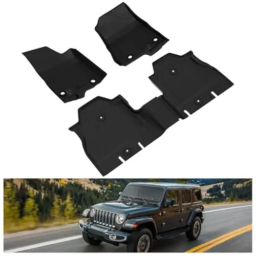 Kiwi Master Floor Mats for 2018-2026 Jeep Wrangler JL 4-Door | OEM Replacement 82215203AE, Custom Fit All Weather Car Mats, Heavy Duty TPE Floor Liners, Front & Rear 2 Row Set, Black - 1
