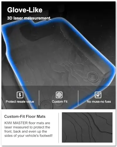 Kiwi Master Floor Mats for 2018-2026 Jeep Wrangler JL 4-Door | OEM Replacement 82215203AE, Custom Fit All Weather Car Mats, Heavy Duty TPE Floor Liners, Front & Rear 2 Row Set, Black - 2