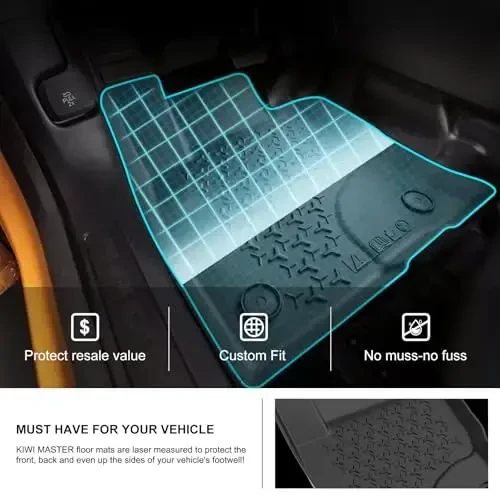 KIWI MASTER Floor Mats for 2021-2025 Ford Bronco Sport, OEM Replacement MP1Z-7813300-AA, All Weather Car Mats, Custom Fit TPE Floor Liners, Front & Rear 2 Row, Black - 2
